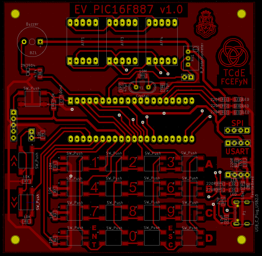 PIC16F887EV v1.0 PCB Frente